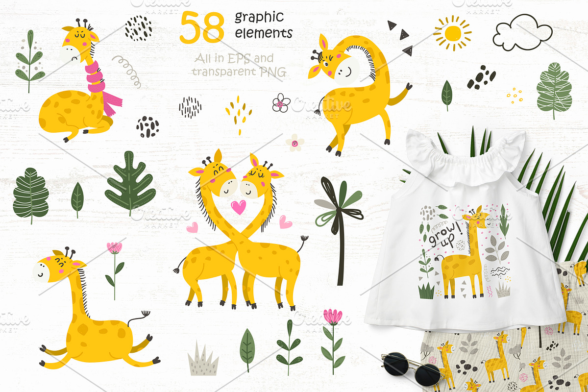 Giraffes Clipart & Pattern, a Background Graphic by Nafanya (Photo 4 of 9)
