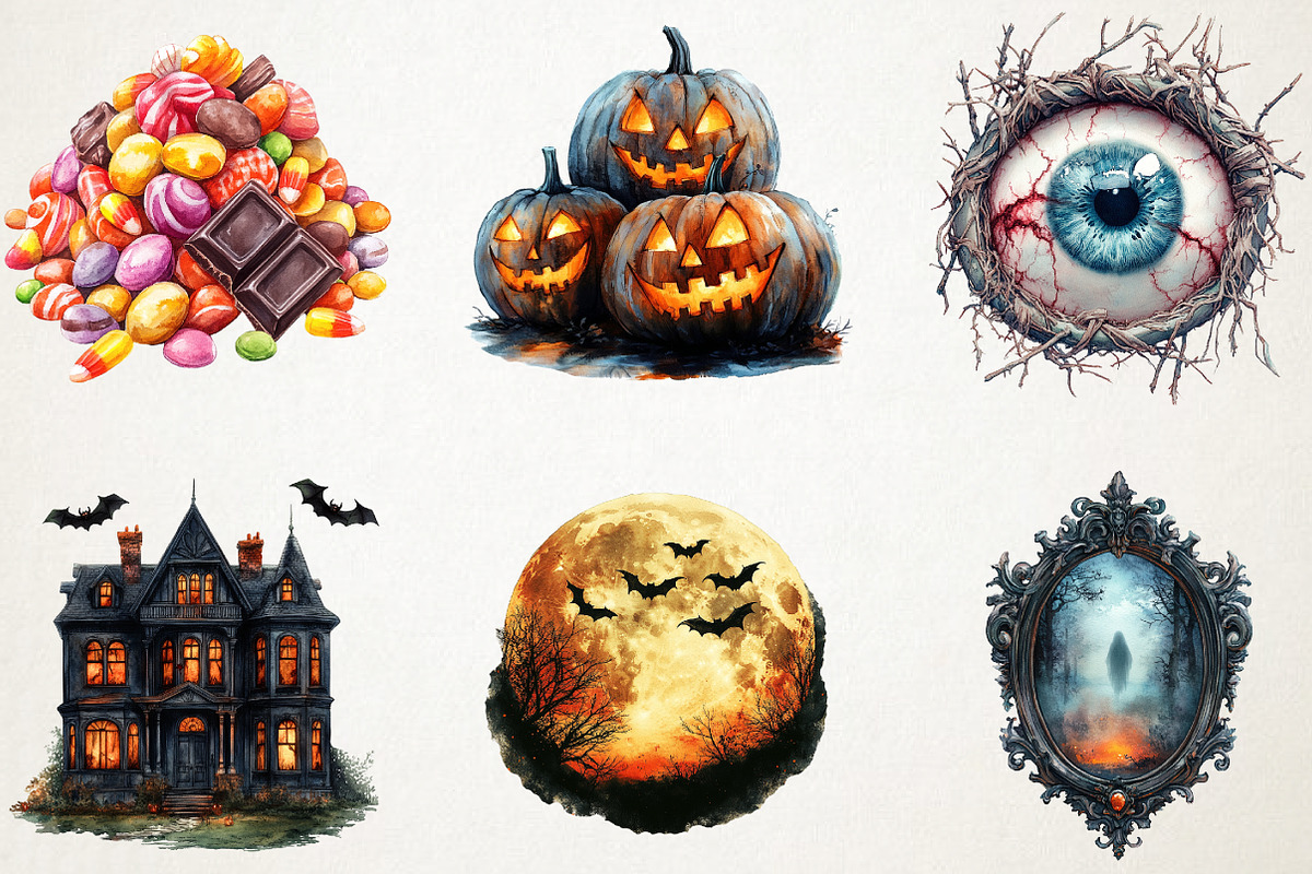 Massive Halloween Watercolor PNG Set, an Illustration by RobertsArt (Photo 3 of 7)