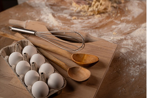 Cooking ingredients and baking tools, a Food & Drink Photo by volodymyrshtun13795