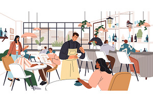 People at tables, cafe interior, a Food Illustration by PaperTrident