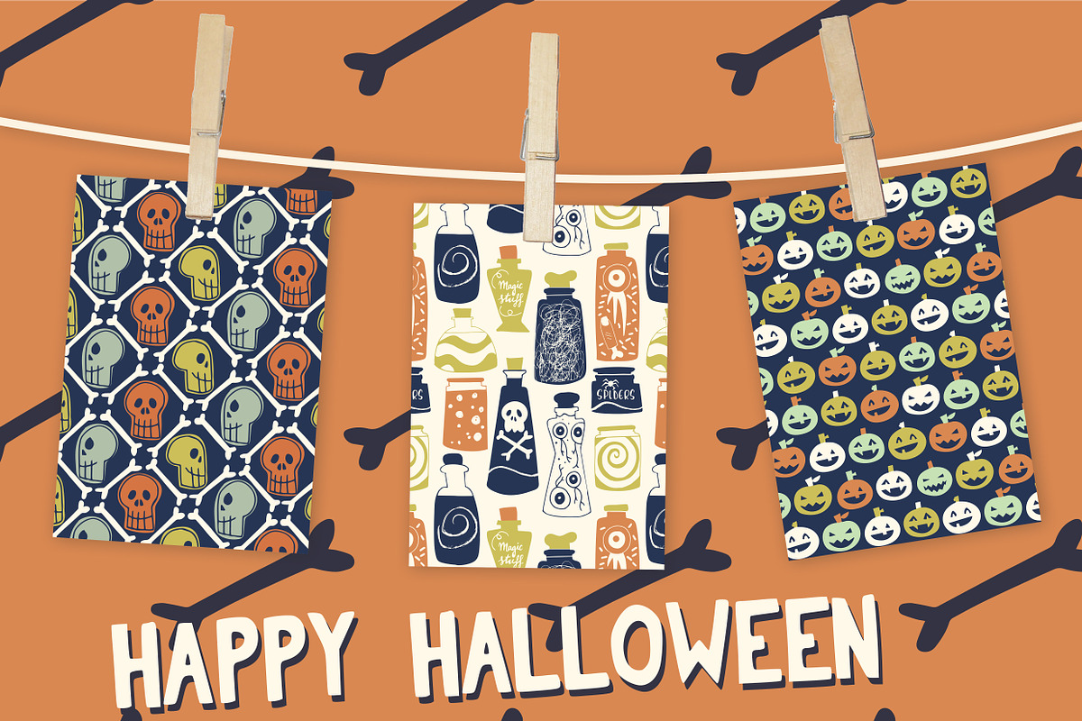 Halloween retro digital papers blue, a Graphic by Natalia Gonzalez (Photo 3 of 4)