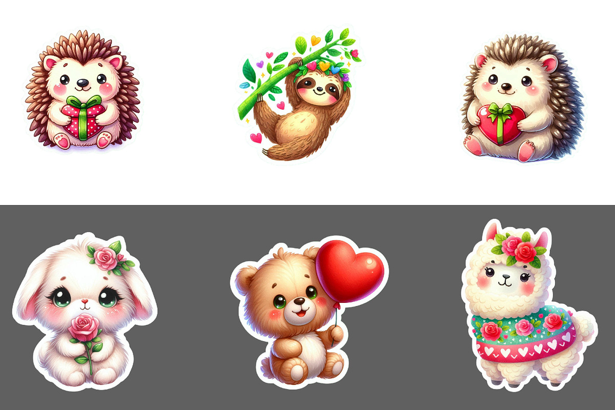 Valentine Animlas Sticker Clipart, an Illustration by Designworld (Photo 3 of 5)