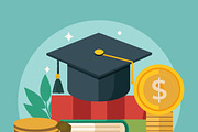 Graduation cap on books with coins, an Education Illustration by SouravDesign (Thumbnail 2 of 3)