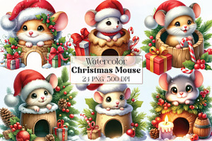 Watercolor Christmas Mouse Clipart, a Work Illustration by CraftArtStudio