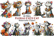 Floral Cute Cat Clipart, an Illustration by Pixels.Craft (Thumbnail 1 of 5)