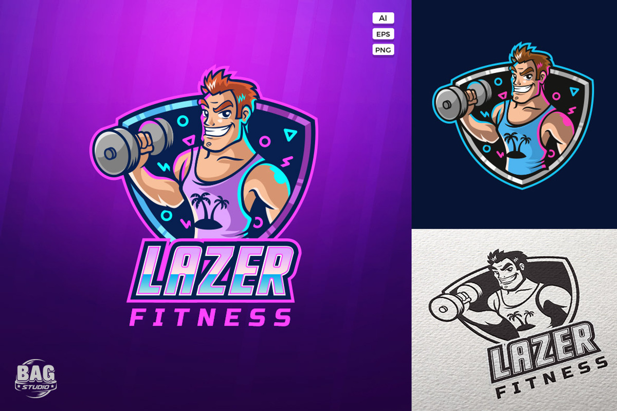 Muscle Guy Mascot Logo, a Branding & Logo Template by Bagstudio Shop