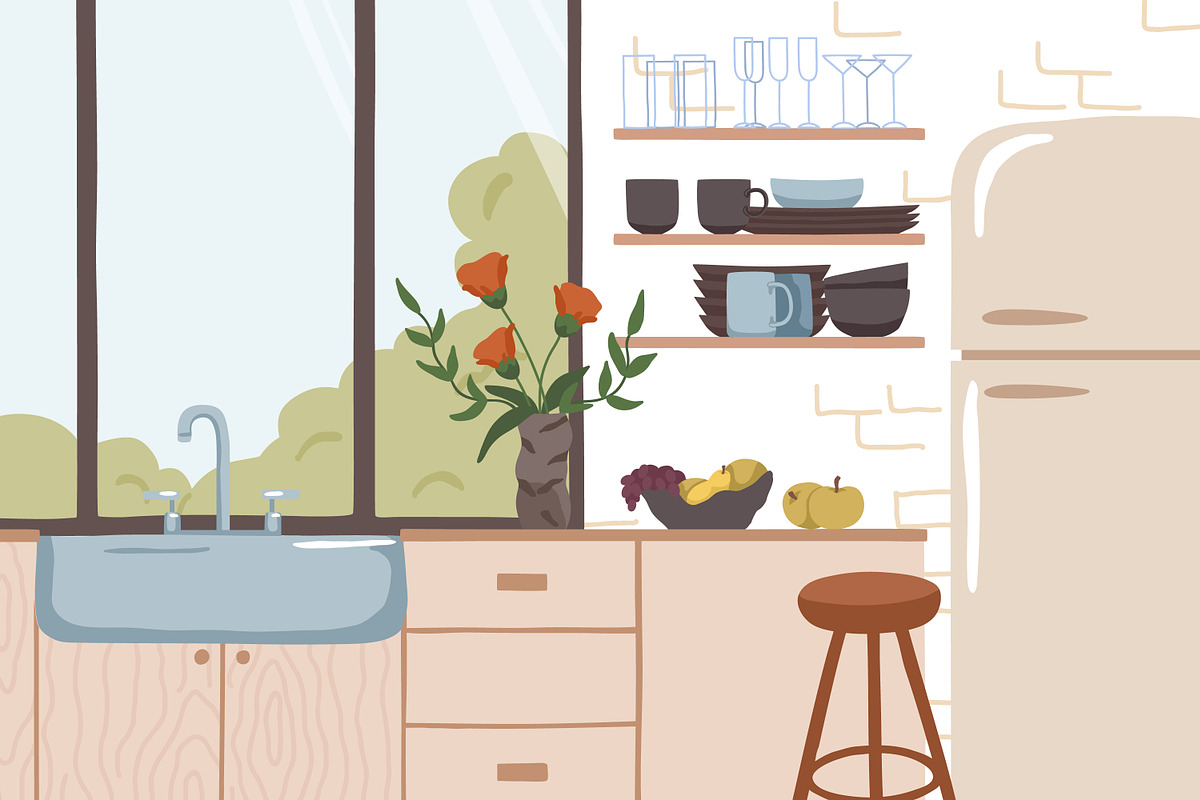 Cozy modern kitchen interior, a Decorative Illustration by Good Studio (Photo 3 of 3)