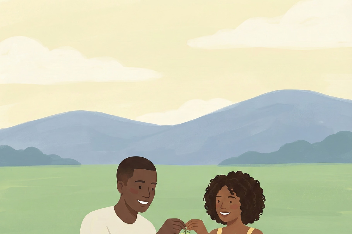 Happy Black Couple Enjoying Picnic, an Illustration by Virgo Studio