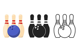 Icon of bowling ball and three pins, an Object Illustration by Vectorbuum