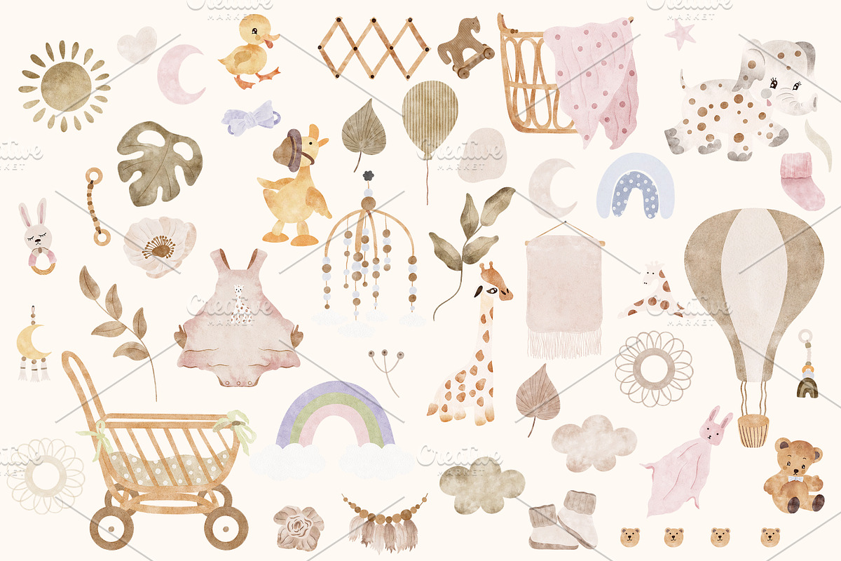 Watercolor Boho Baby Nursery Set, an Animal Illustration by Pati Paints (Photo 4 of 15)