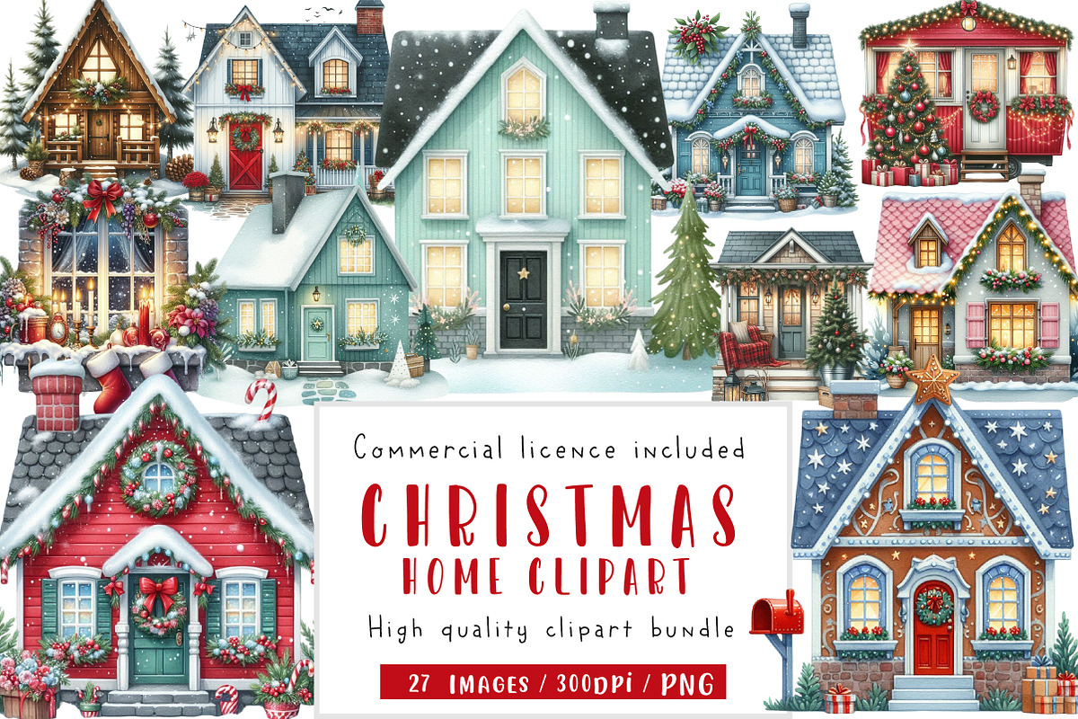 Christmas Home Clipart Bundle, an Illustration by CreationArt (Photo 1 of 5)