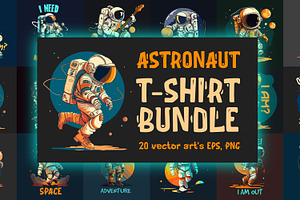 Astronaut t-shirt bundle. 20 vector