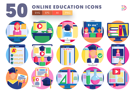 50 Online Education Icons, an Outline Icon by Dighital