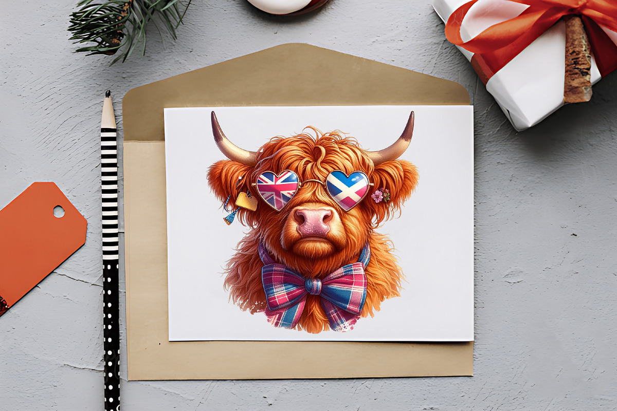 4th July Highland Cow Sublimation PN, a Seasonal Illustration by RobertsArt (Photo 2 of 7)