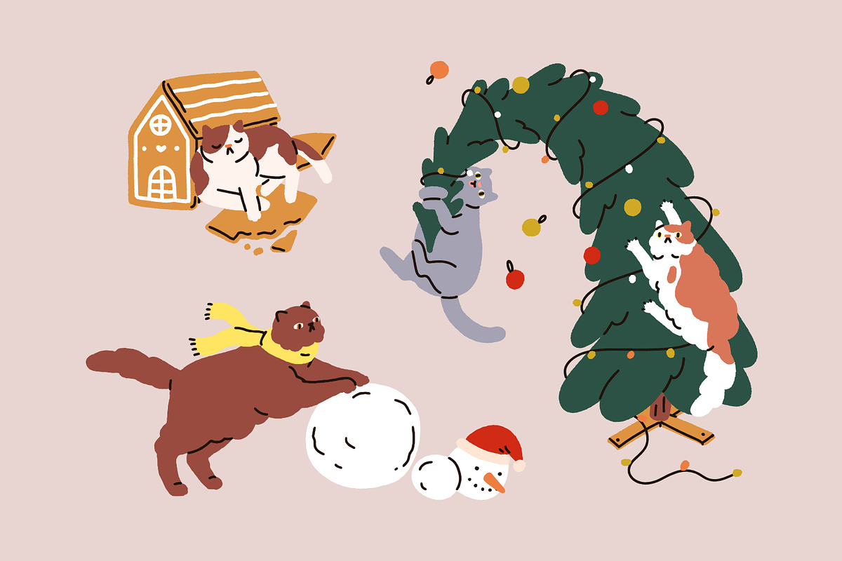 Cute, funny Christmas cats set, an Animal Illustration by Good Studio (Photo 2 of 22)