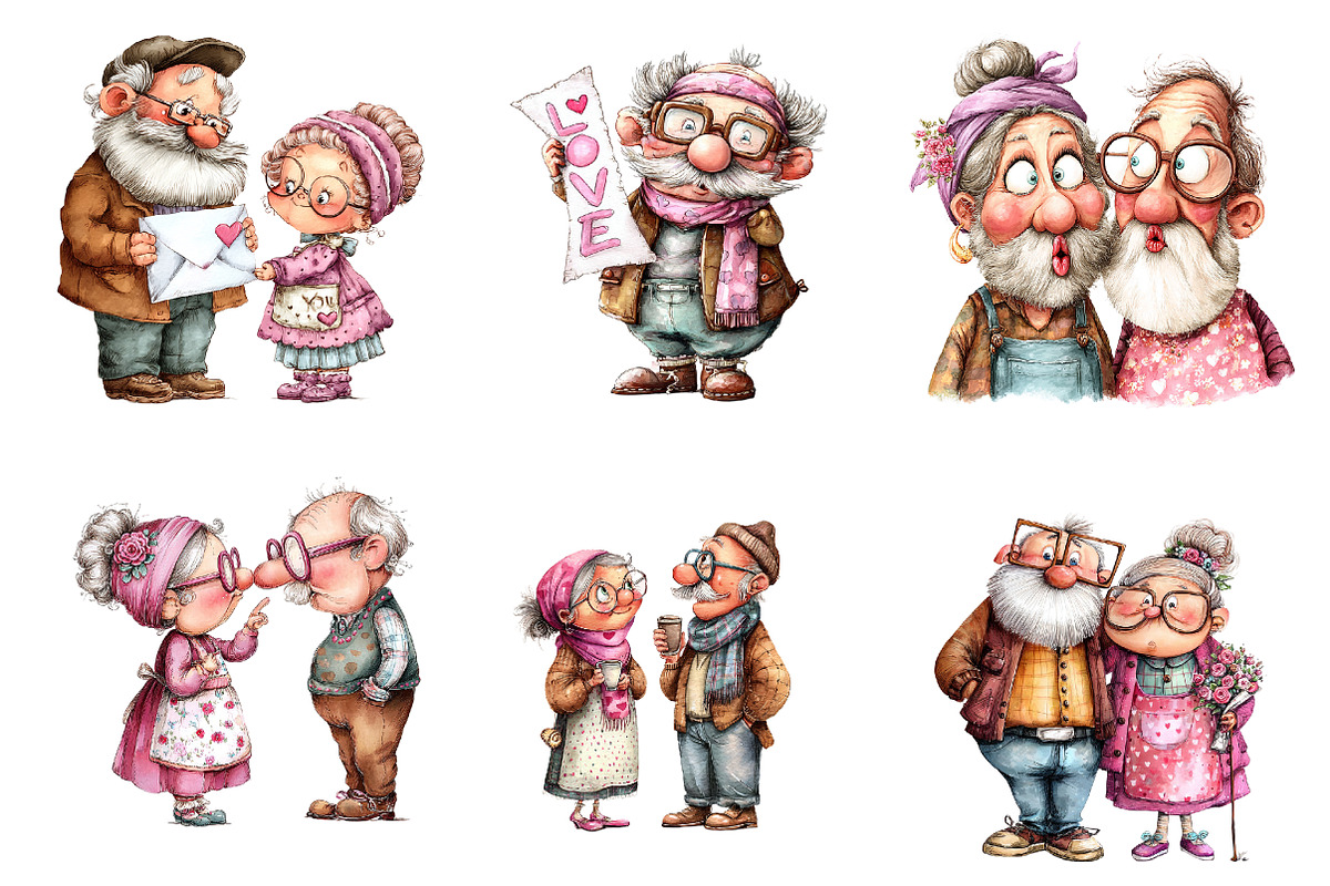 Quirky Valentine Elderly Couple Clip, an Illustration by CreationArt (Photo 5 of 7)