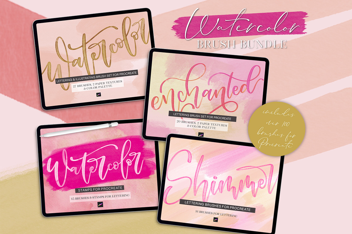 Procreate Watercolor Brush Bundle, a Brush Add-On by My Fancy Design Shop (Photo 1 of 8)