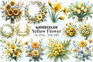 Watercolor Yellow Flower Clipart, an Illustration by CraftArtStudio