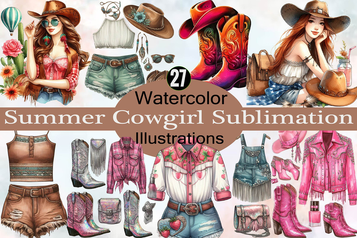 Summer Cowgirl  Sublimation Clipart, an Illustration by SVGArt (Photo 1 of 8)