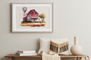 Farmhouse Watercolor Clipart