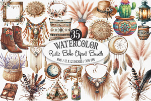 Watercolor Rustic Boho Clipart, an Illustration by Designking