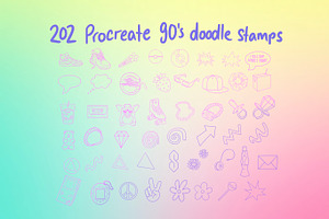 200 Procreate 90's Retro Stamps