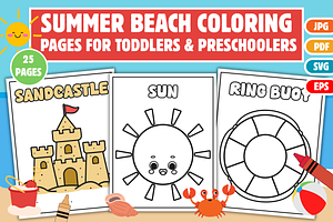 Beach Coloring Pages for Toddlers, a Seasonal Illustration by Creative Zone