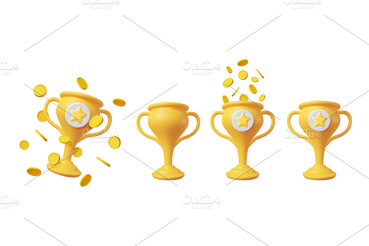 Set of 3d gold trophy cups. Winner, a Finance Illustration by Abscent