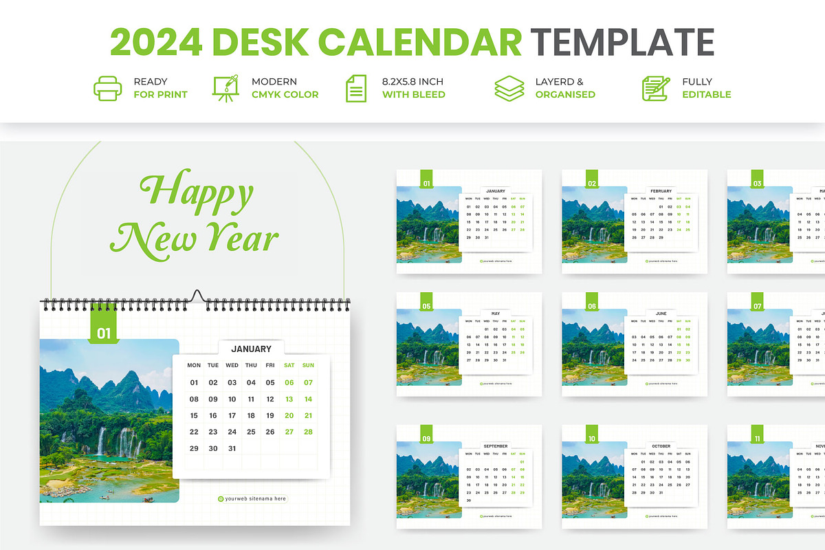 Business Desk Calendar Plan 2024, a Print Template by Mk_Studio