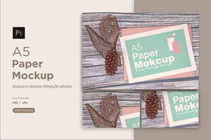 A5 paper greeting card mockup on wo, a Print Template by shahsoft