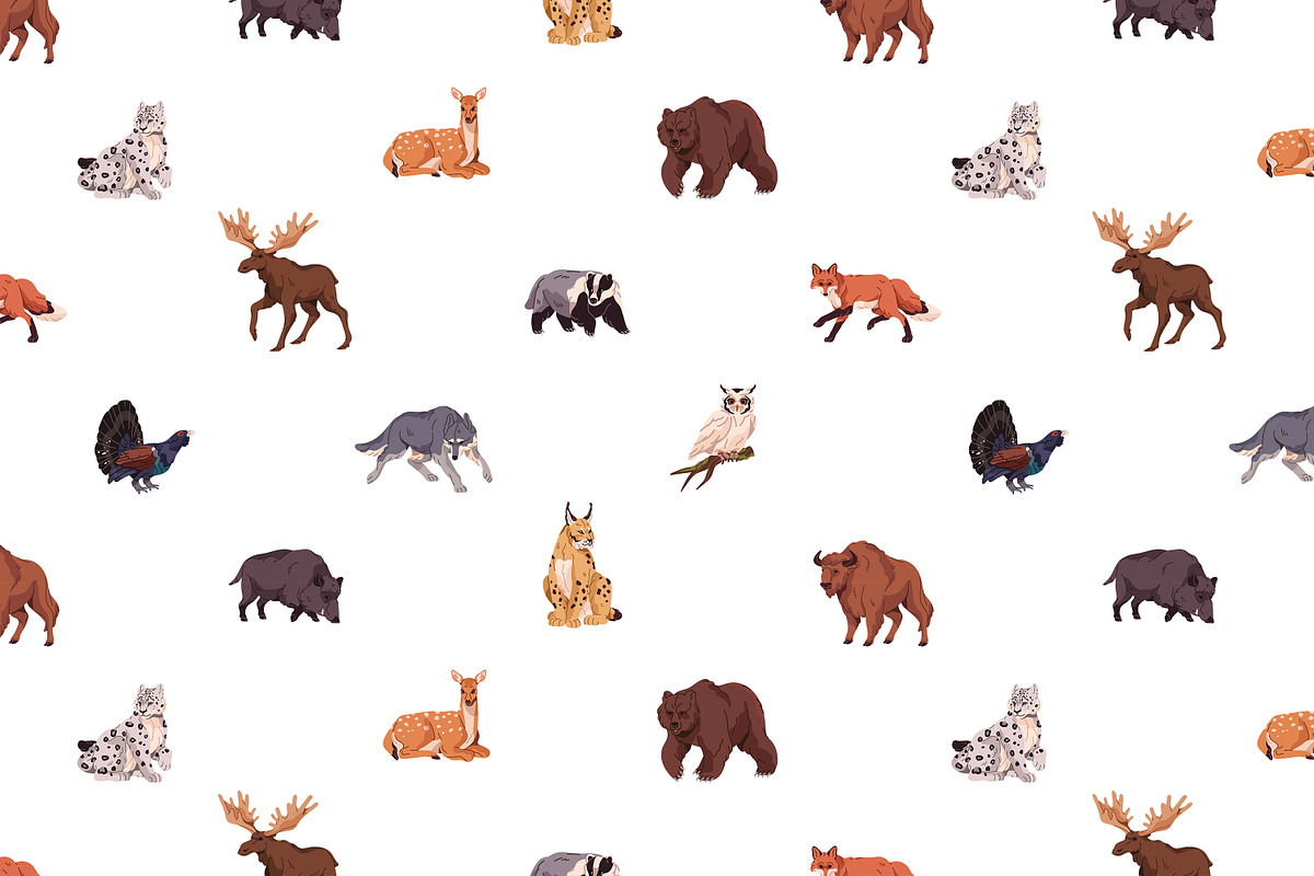 Wild forest animals set, patterns, an Animal Illustration by PaperTrident (Photo 6 of 6)