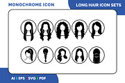 Long Hair Vector Illustration Set, a Solid Icon by Fontmine Studio (Thumbnail 1 of 3)