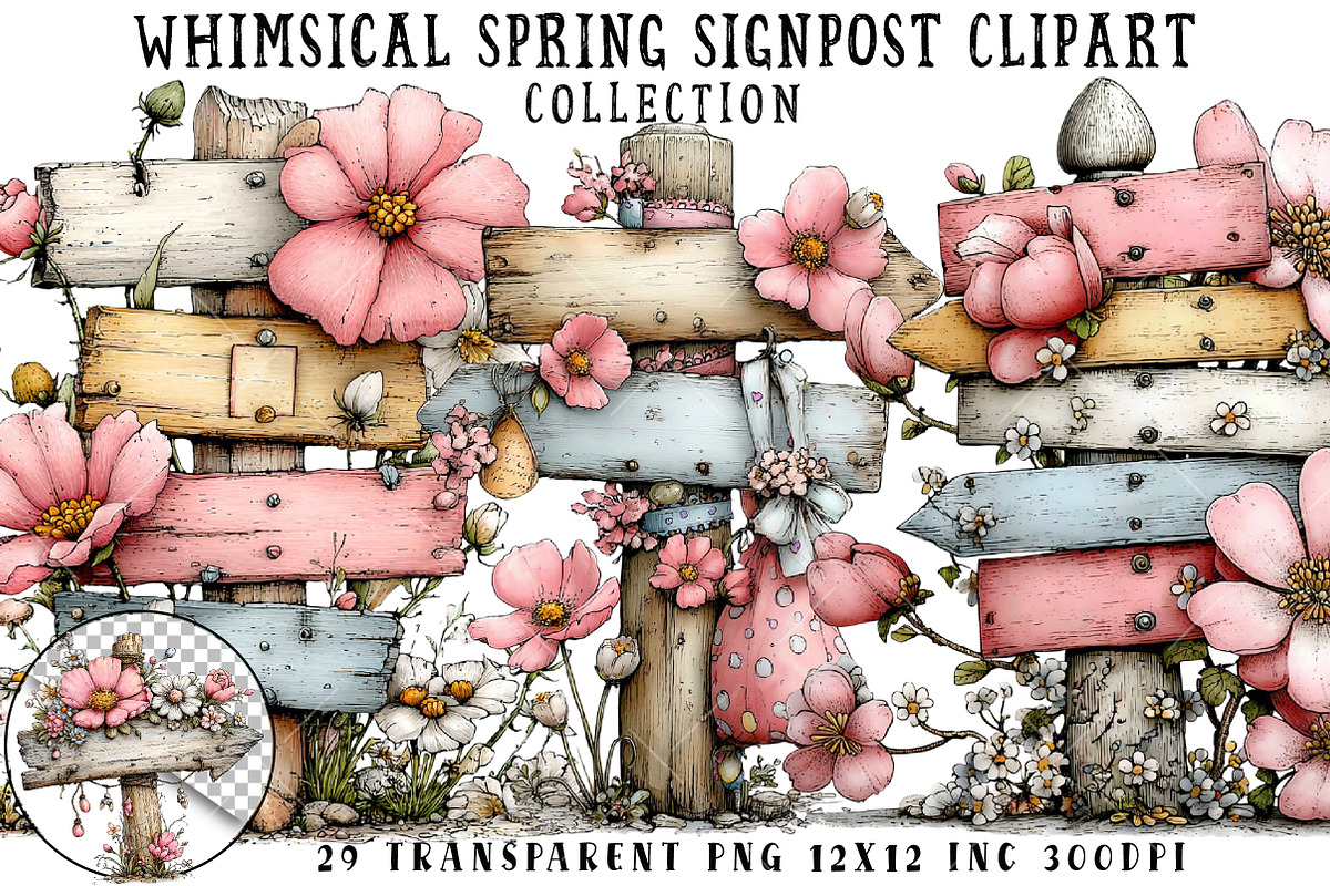 Whimsical Spring Signpost Clipart, an Illustration by OK Design (Photo 1 of 6)