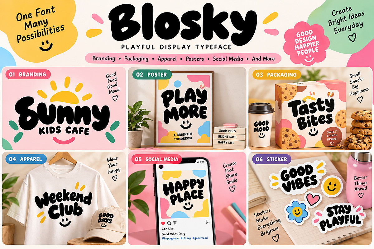Blosky – Bold Playful Display Font, a Script Font by Wow Magic (Photo 2 of 5)