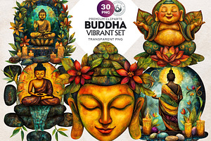 Vibrant Buddha Clipart Set, a Decorative Illustration by ThatsDesignArt