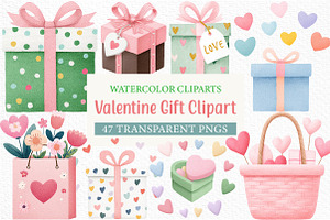 Watercolor Valentine Gift Clipart, an Illustration by Craft Nest