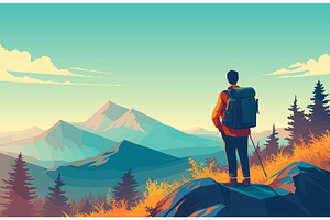 Cartoon traveler with a backpack, a Sport Illustration by LadadikArt