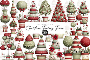 Whimsical Christmas Topiary Trees, an Illustration by CreationArt