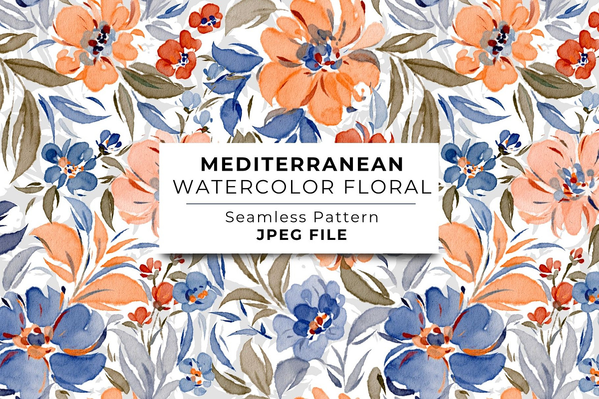 Peach & Blue Watercolor Florals, a Pattern Graphic by NancyDzines (Photo 1 of 3)
