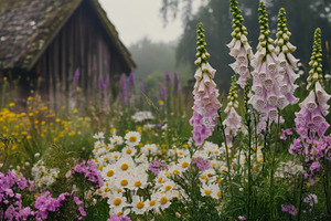 Colorful flowers blooming near cabin, a Photo by Beautiful things