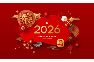 Chinese banner frame 2026, an Object Illustration by kotoffei