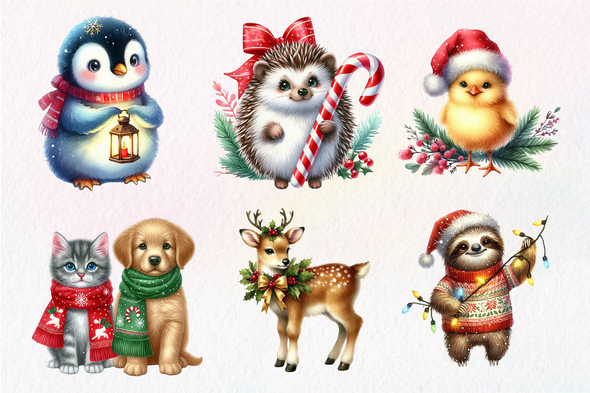 Christmas Cute Animals Clipart, an Illustration by Dream Creation (Photo 5 of 7)