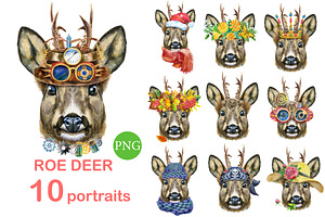 Roe deer portraits, an Animal Illustration by Watercolor fantasy