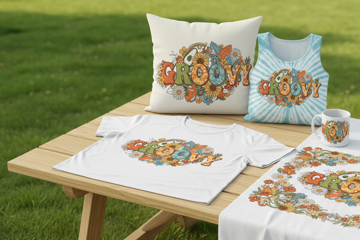 Groovy Retro Floral Typography, a Person Illustration by Gfx_Store (Photo 1 of 3)