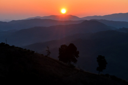 Sunrise on mountain containing autumn, background, and beautiful