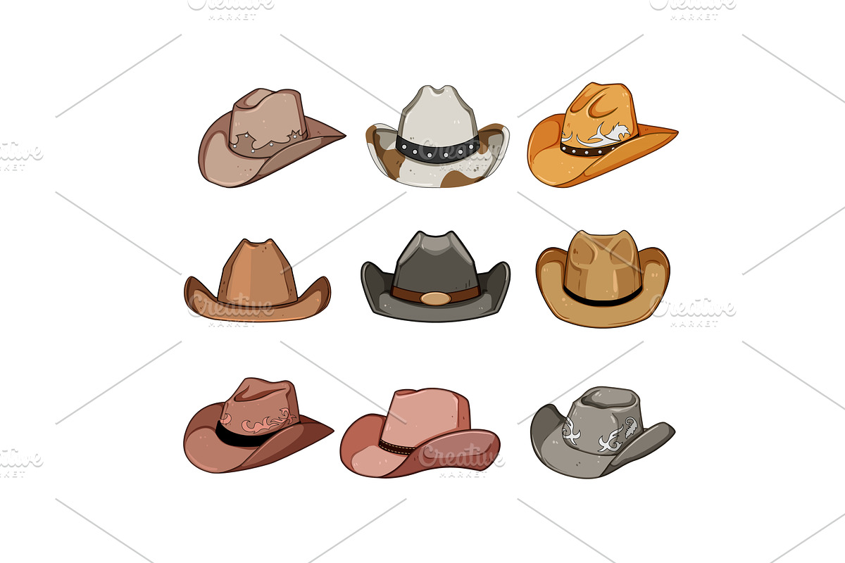 cowboy hat set cartoon vector, an Object Illustration by pikepicture