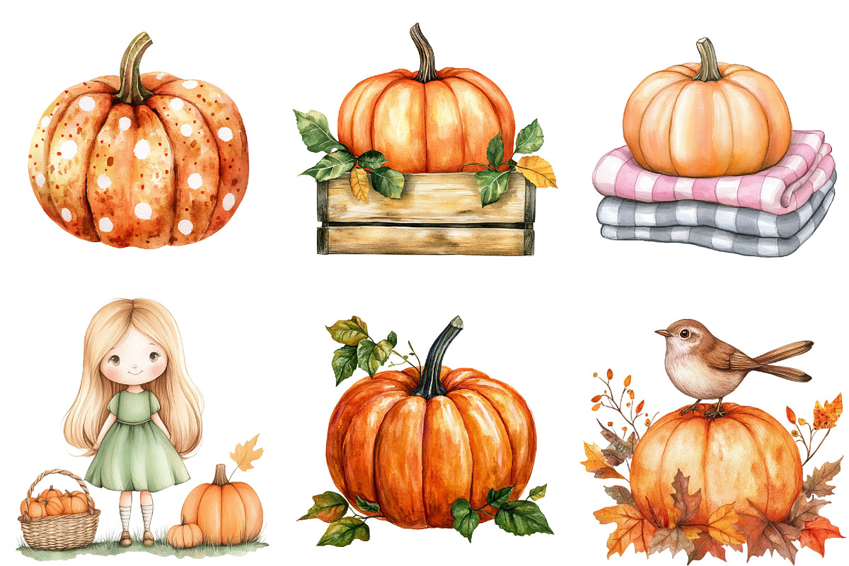 Cottagecore Pumpkin Clipart Set, an Illustration by CitraGraphics (Photo 5 of 5)