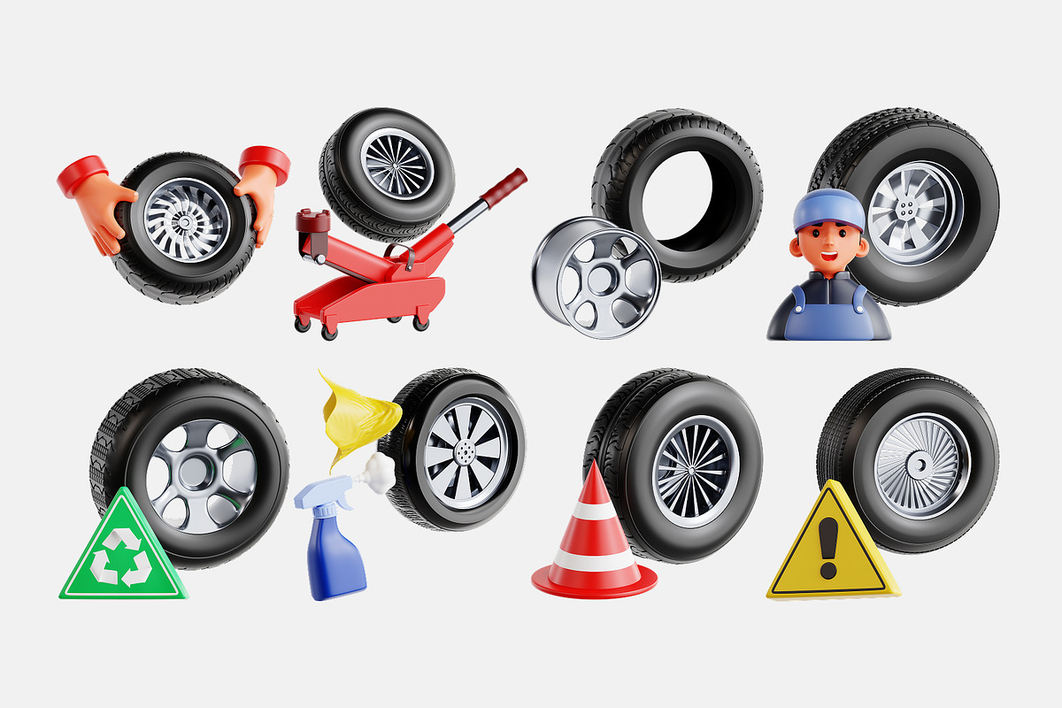 Tire 3D Icon Set, a Cars & Vehicle 3D Model by Eklip Studio (Photo 3 of 3)