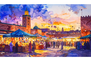 Evening market scene with colorful, an Architecture Photo by Igor Tichonow