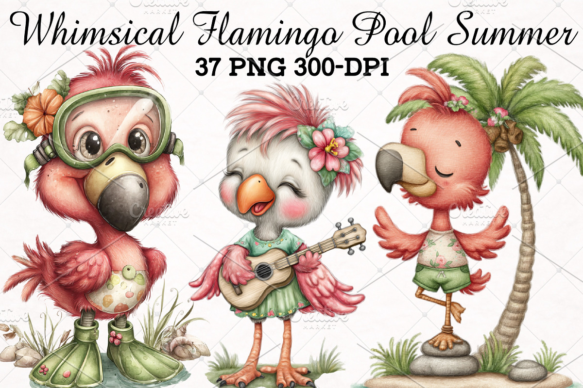Whimsical Flamingo Pool Summer PNG, an Illustration by RobertsArt (Photo 1 of 5)